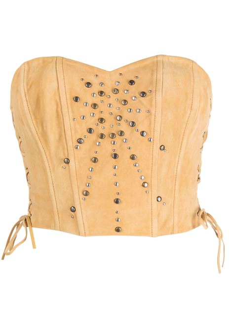 Top stile corsetto con cristalli in beige - donna GUESS USA | W2BH02L0R20TN