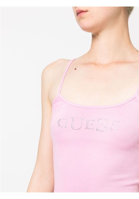 Pink rhinestone-logo ribbed top - women GUESS USA | W3GP01KBMZ0G65F