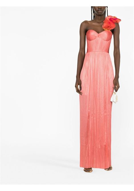 Coral pink Linda floral-appliqu? pleated gown - women IRIS SERBAN | 10LINDACRL