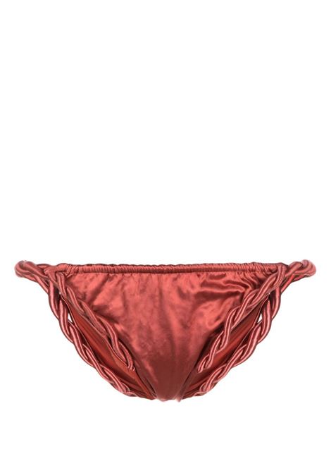 Cherry red metallic twist-detail bikini bottom - women  ISA BOULDER | RS23SB10CHRRY