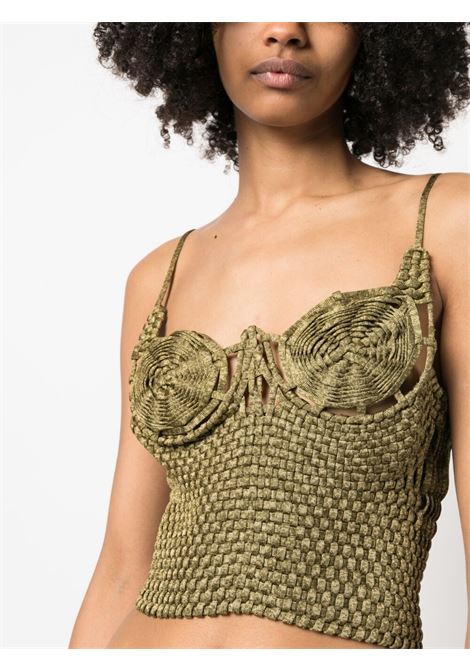 Olive green woven corset top - women ISA BOULDER | RS23TP7GRSSHPR
