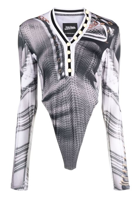 Grey and white graphic-print bodysuit - women Y/PROJECT X JEAN PAUL GAULTIER | YPJPGWBODY2S24GRYWHT