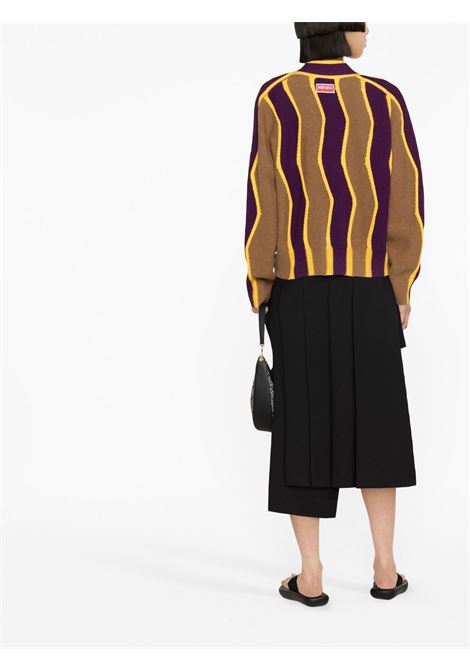 Purple, brown and yellow wavy stripes boxy cardigan - women KENZO | FD52CA3703CK83