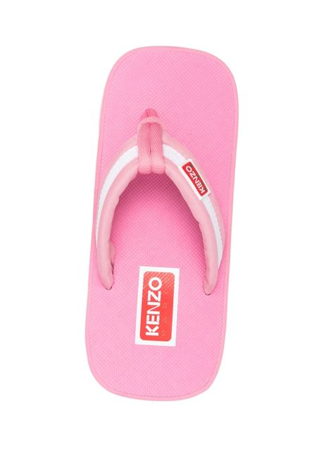 Pink logo-patch striped slides - women  KENZO | FD52MU090F5130