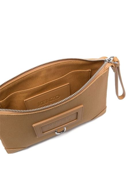 Brown logo-patch clutch bag - women KENZO | FD52PM922F0112