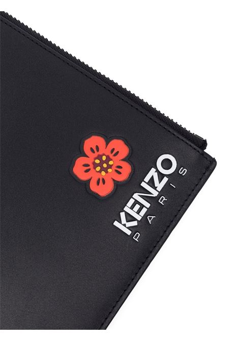 Black logo-print leather clutch bag - men KENZO | FD55PM402L4399