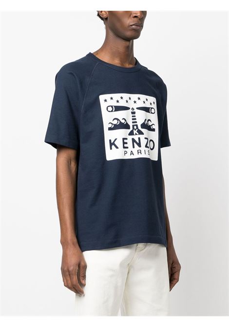T-shirt con stampa in blu - uomo KENZO | FD55TS4554SU77