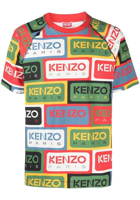 Multicolour 'Kenzo Labels' logo-print crew neck T-shirt - men KENZO | FD55TS4604SNMU