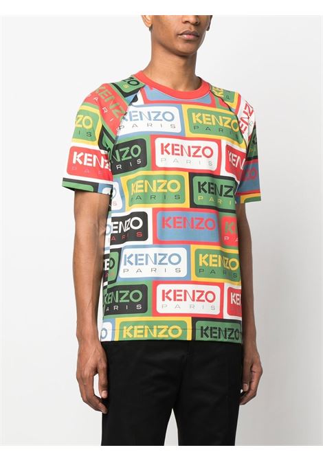 Multicolour 'Kenzo Labels' logo-print crew neck T-shirt - men KENZO | FD55TS4604SNMU