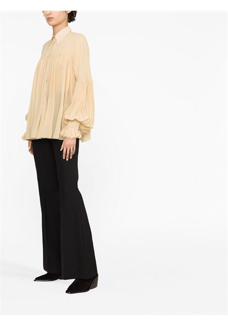 Beige flounce-sleeved pleated blouse - women KHAITE | 2262551179