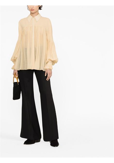 Beige flounce-sleeved pleated blouse - women KHAITE | 2262551179