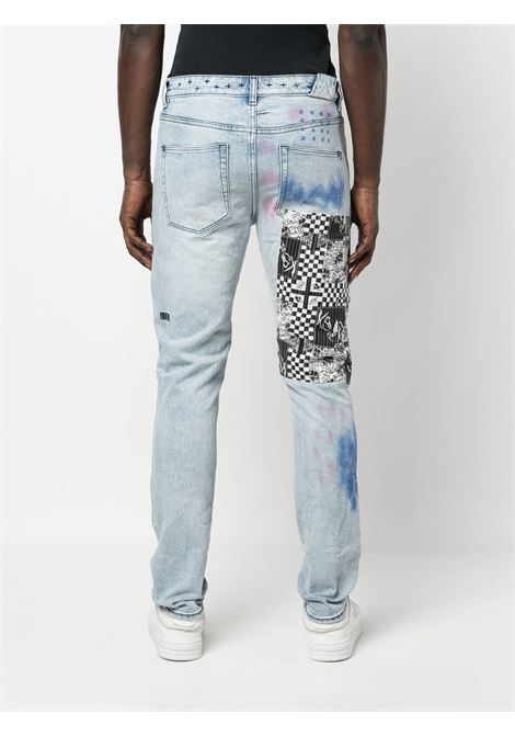 Blue patch-detail skinny-cut jeans - men KSUBI | MPS23DJ003DNM