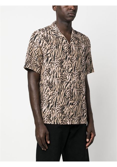 Brown and beige animal-print short-sleeve shirt - men KSUBI | MPS23SH004ASSORT