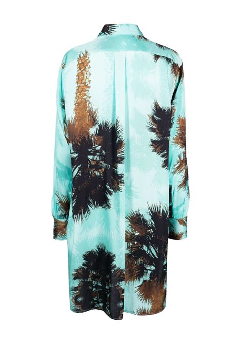 Aqua blue oversized palm tree-print shirt - women LANEUS | ABD1015VAR2