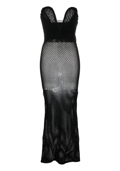 Black open-knit mesh maxi dress - women LANEUS | ABD513NR