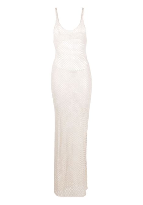 White open-knit backless long dress - women LANEUS | ABD514BNC