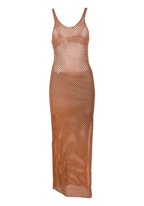 Brown open-knit sheer dress - women LANEUS | ABD514CFF