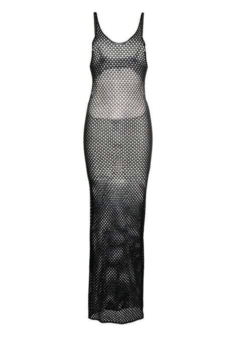 Black open-knit backless maxi dress - women LANEUS | ABD514NR
