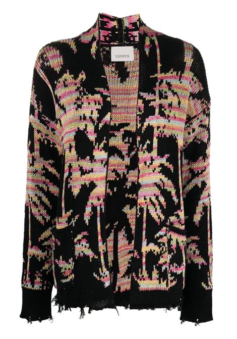 Black and multicolour palm-tree intarsia-knit cardigan - women LANEUS | CDD315VAR2