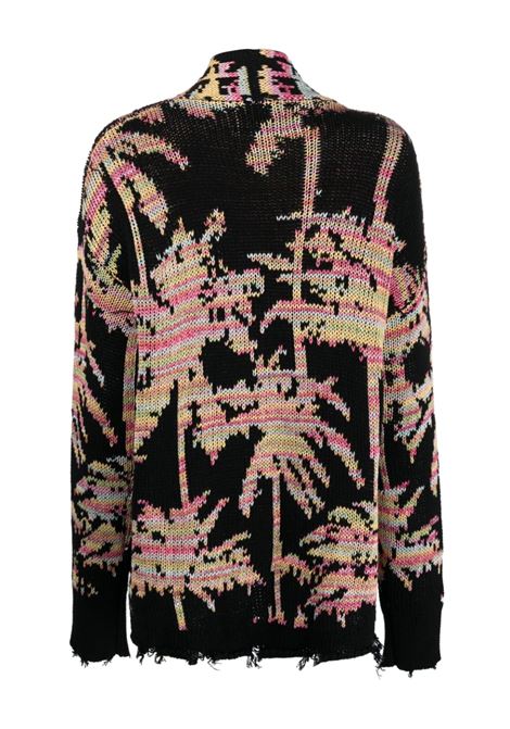 Black and multicolour palm-tree intarsia-knit cardigan - women LANEUS | CDD315VAR2