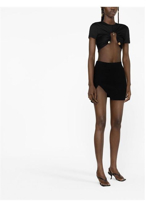 Black asymmetric ribbed-knit miniskirt - women LANEUS | GND1429NR