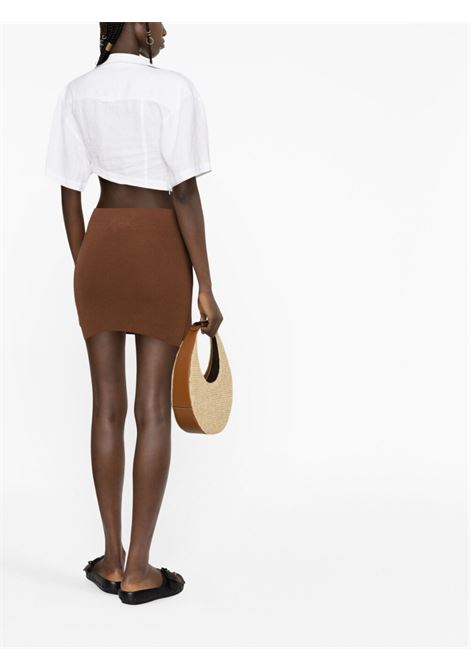 Brown ribbed-knit asymmetric miniskirt - women LANEUS | GND1429TBCC