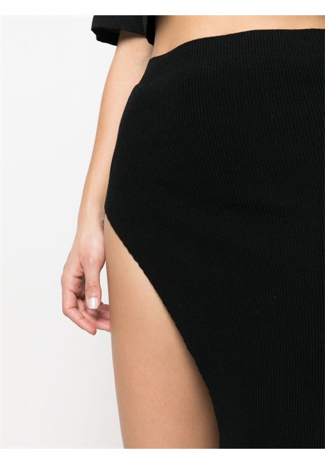 Black ribbed-knit asymmetric midi skirt - women LANEUS | GND1430NR