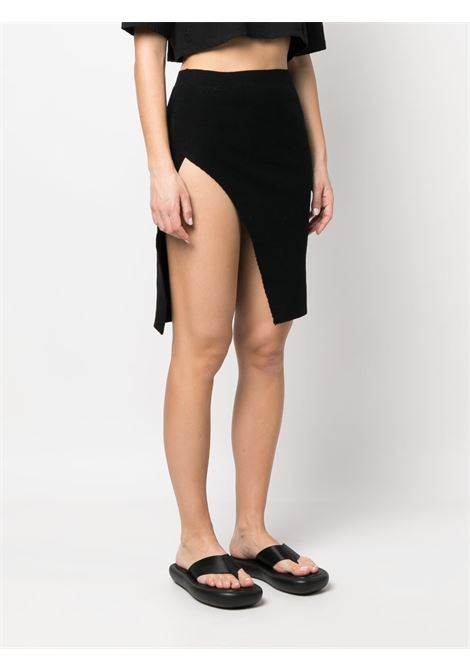 Black ribbed-knit asymmetric midi skirt - women LANEUS | GND1430NR