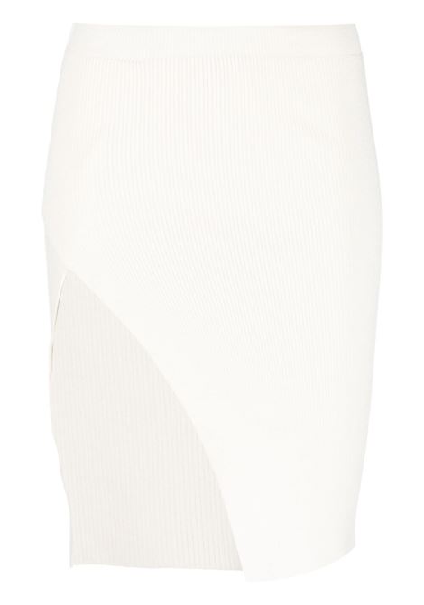 White ribbed-knit asymmetric midi skirt - women LANEUS | GND1430PNN