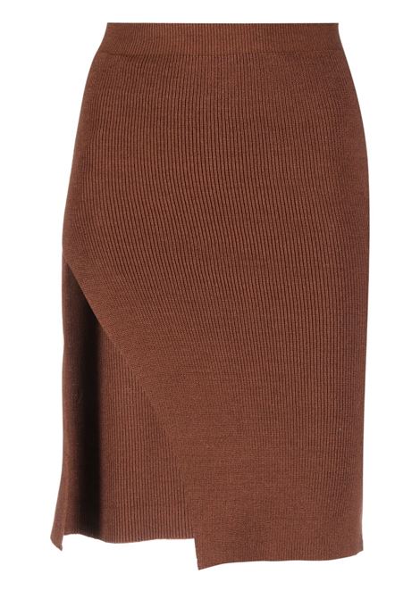 Brown high-slit knitted skirt - women LANEUS | GND1430TBCC