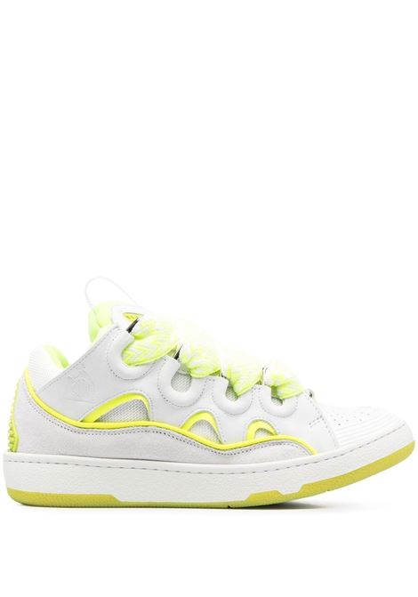 White and fluo yellow Curb low-top sneakers - women  LANVIN | FWSKDK02DRAP00F8