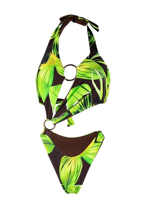 Black and green leaf-print halterneck swimsuit -women LOUISA BALLOU | 1171084000