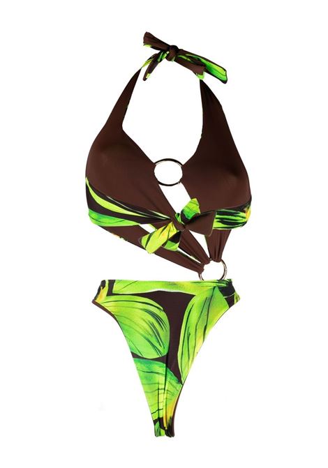 Black and green leaf-print halterneck swimsuit -women LOUISA BALLOU | 1171084000