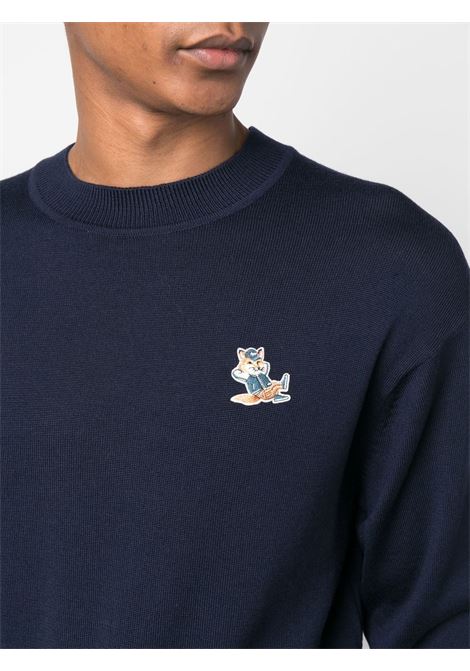Blue embroidered fox-patch sweatshirt - men MAISON KITSUNÉ | KM00503KT1036P480