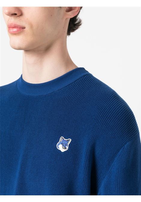 Blue logo-patch knit jumper - men MAISON KITSUNÉ | KM00506KT1077P485
