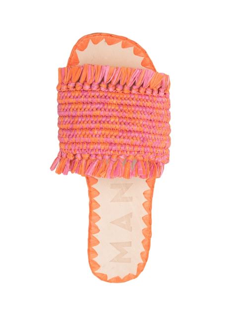 Orange and pink woven-raffia open-toe slides - women MANEBI | V32Y0ORNG