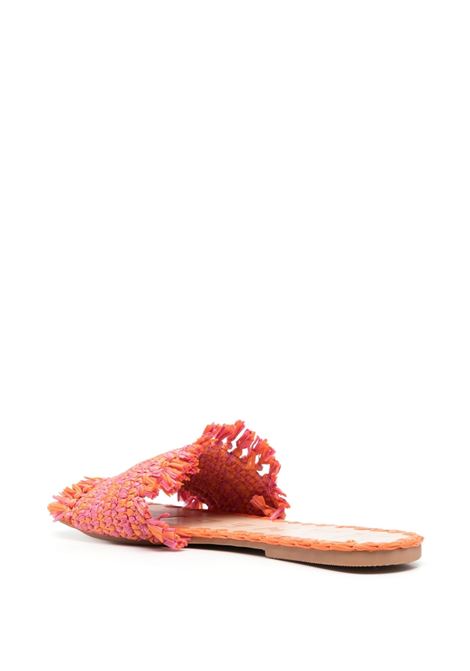Orange and pink woven-raffia open-toe slides - women MANEBI | V32Y0ORNG