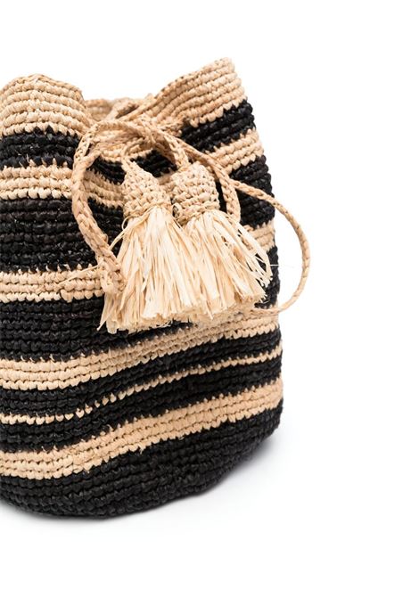 Black and beige Weaving Raffia striped bucket bag - women MANEBI | V67AEMLT