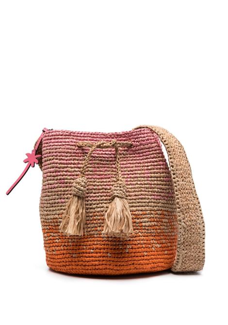 Pink and orange Weaving Raffia degrad?-effect bucket bag - women MANEBI | V68AEMLT