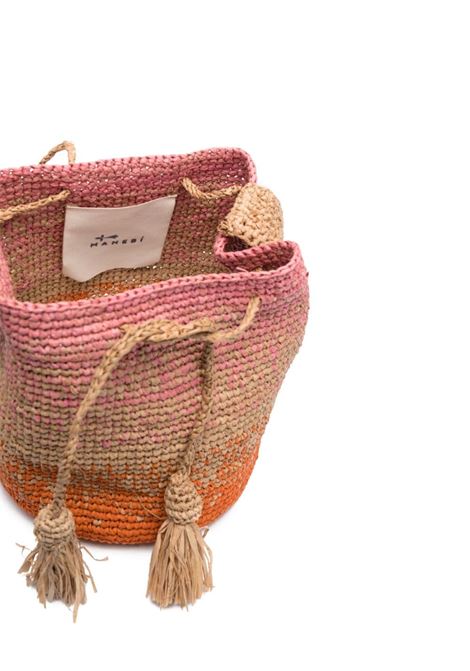 Pink and orange Weaving Raffia degrad?-effect bucket bag - women MANEBI | V68AEMLT