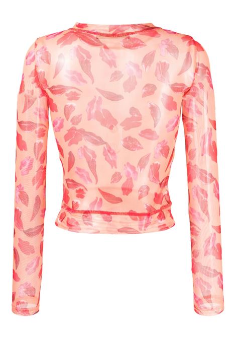 Orange and pink leaf-print long-sleeve sheer top - women MARCO RAMBALDI | SH171TLH096