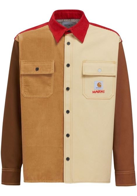 Camicia con pannelli colour-block in marrone - uomo MARNI X CARHARTT WIP | CUMU031301UTX00400M37