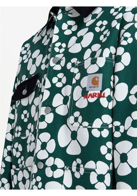 Giacca camicia stampa floreale in verde e bianco - uomo MARNI X CARHARTT WIP | GUMU031289UTX001MFV55