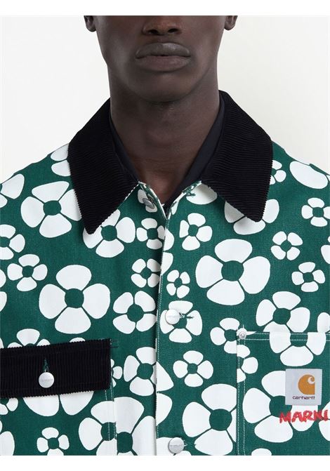 Giacca camicia stampa floreale in verde e bianco - uomo MARNI X CARHARTT WIP | GUMU031289UTX001MFV55