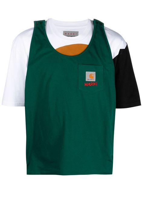 T-shirt stampa logo in bianco,nero, verde e marrone - uomo MARNI X CARHARTT WIP | HUMU031305UTX003MLV66