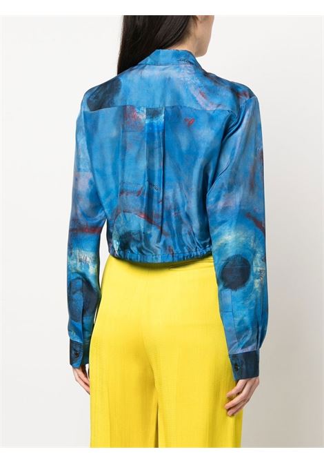 Camicia crop con stampa grafica in blu - donna MARNI | CAMA0526A0UTSF97BBB44