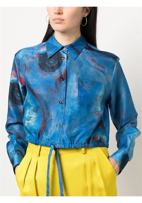 Camicia crop con stampa grafica in blu - donna MARNI | CAMA0526A0UTSF97BBB44