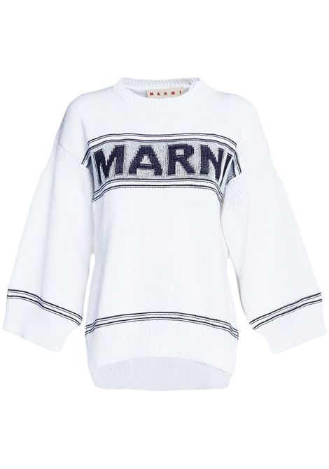 Maglione con intarsio in blu e bianco - donna MARNI | GCMD0397Q0UFC40000W01