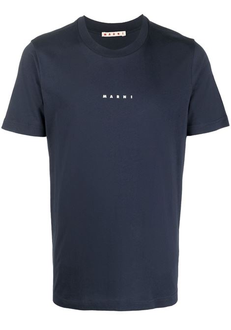 Blue logo-print cotton T-shirt - men MARNI | HUMU0198PDUSCS87LOB99