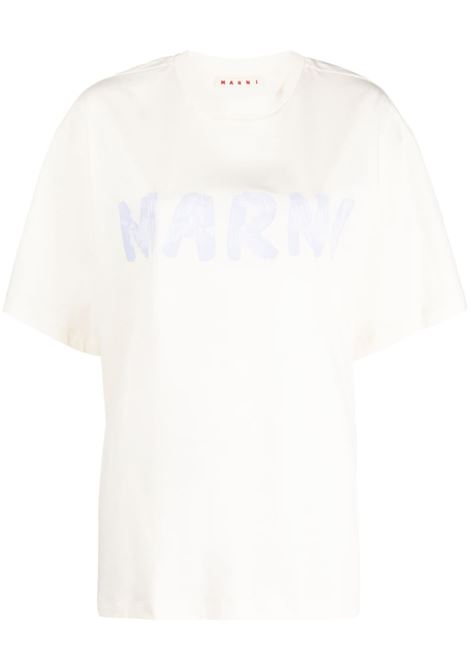 Beige logo-print T-shirt - women MARNI | THJET49EPHUSCS11LOW10